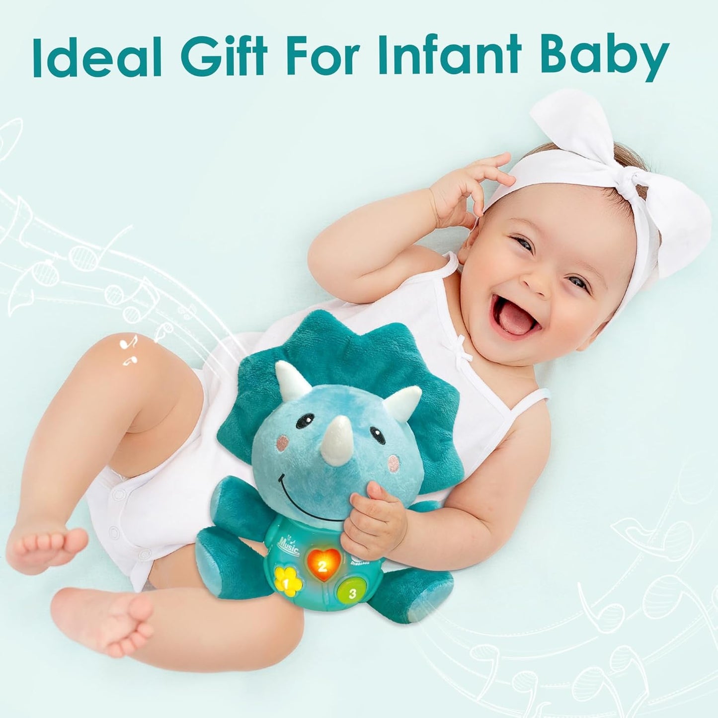 iPlay, iLearn Baby Dinosaur Musical Toys, Newborn Boys Gift, Soft Dino Plush Stuffed Animal, Infant Light Music Time, 1st Birthday Shower Gift Stuffers for 0 1 2 3 6 9 12 18 Month 1-3 Yrs Toddler Girl