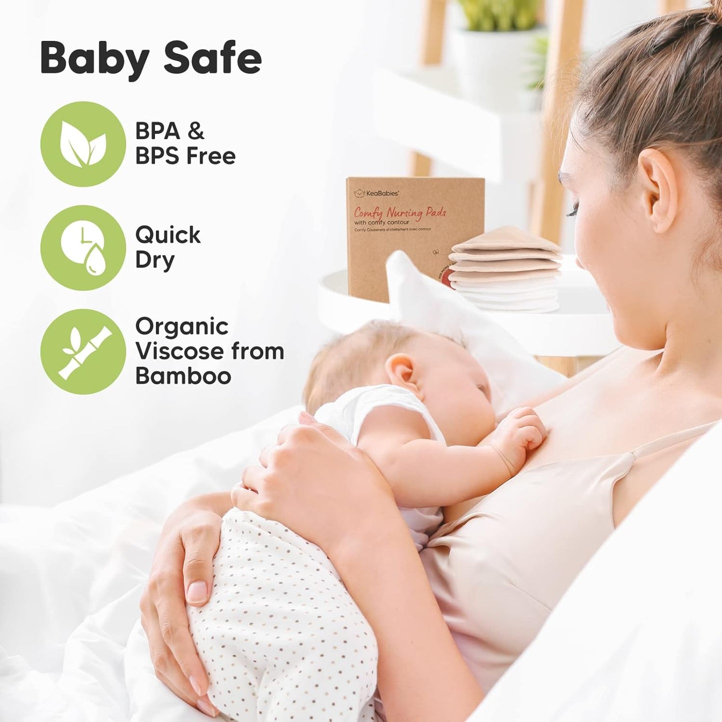 Organic Nursing Pads - 8 Washable Viscose Derived from Bamboo Breastfeeding Pads, Wash Bag, Reusable Breast Pads for Breastfeeding, Nipple Pads for Breastfeeding Essentials(Bare Beige, L 4.8")