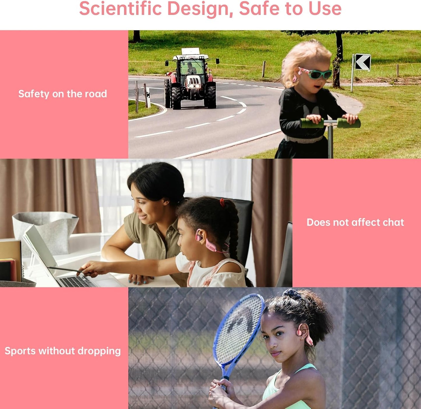 IFECCO Kids Open Ear Headphones - Kids Girls Bluetooth 5.3 Conduction Headphones with Mic,Ultra-Light,IPX5 Waterproof and Safer for Children Wireless Headphones,Perfect for School Travel Gifts (Pink)