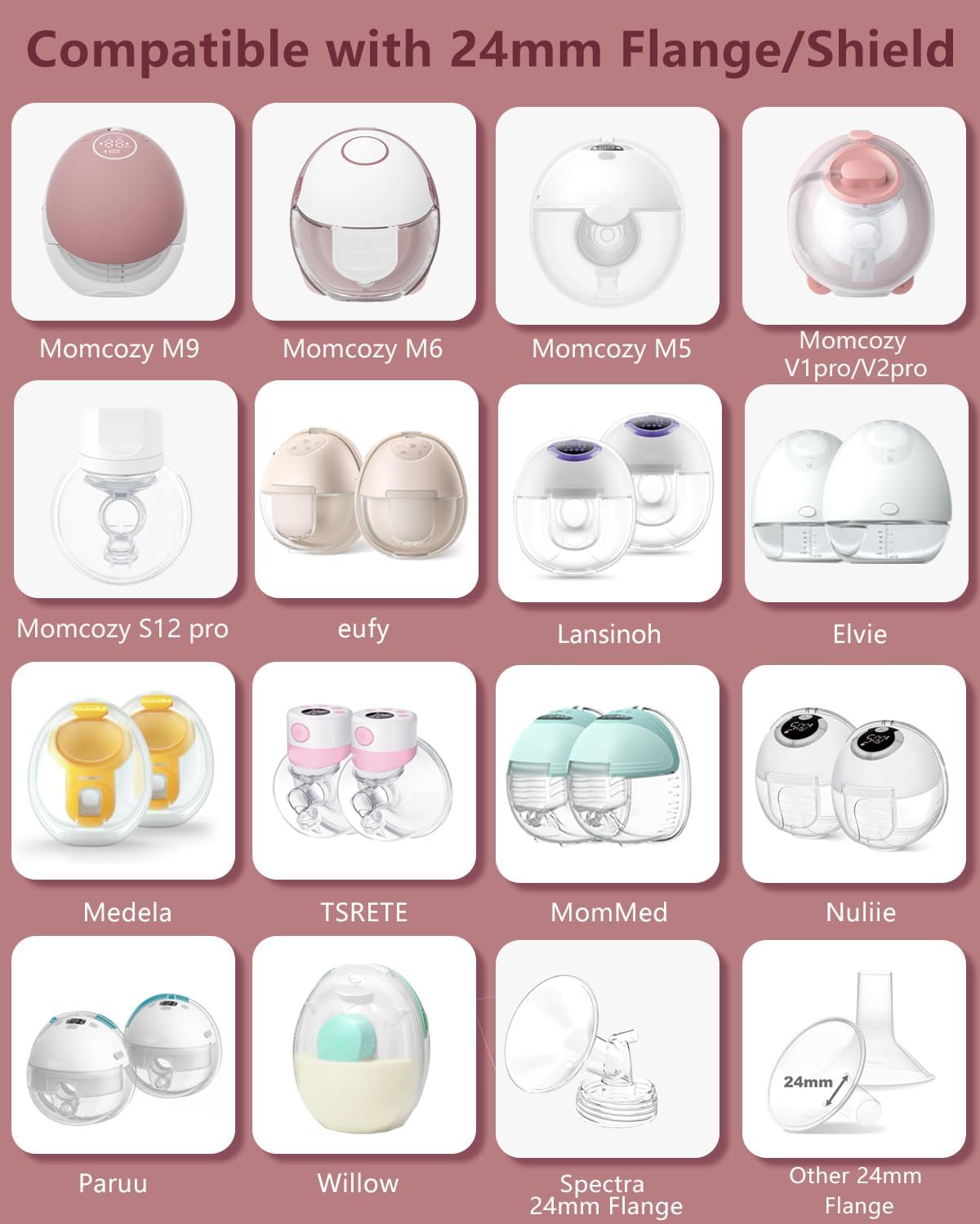 4Pcs Flange Insert 17mm Compatible with Momcozy M5/M9/M6/V2 Pro/V2 pro/S12 Pro/S9 Pro/Spectra/Medela/eufy/Elvie/Lansinoh/Paruu P10 Breast Pump,and Most 24mm Shields