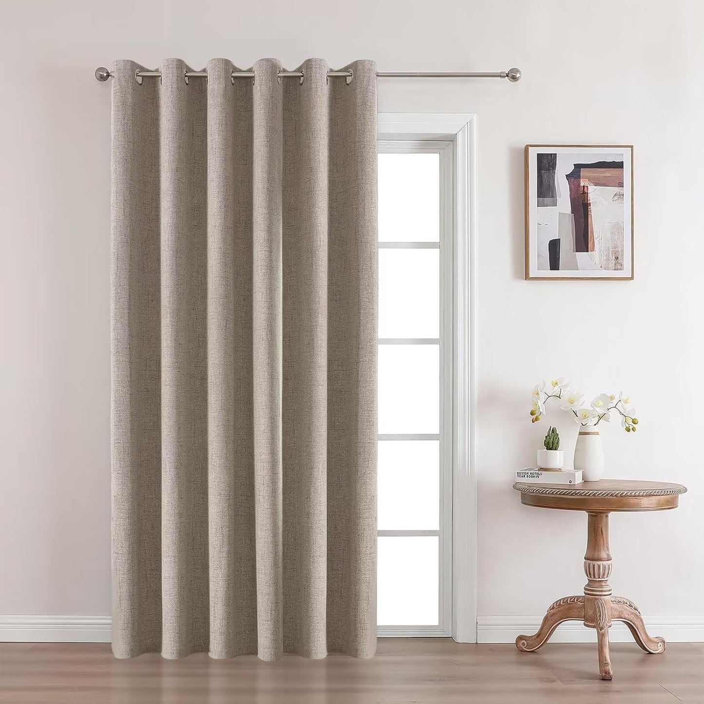 Joydeco Linen Blackout Room Divider Curtains, Extra Wide Sliding Door Drapes Living Room Curtains, 1 Panel 100W x 90L Inch Patio Door Drapes for Room Privacy