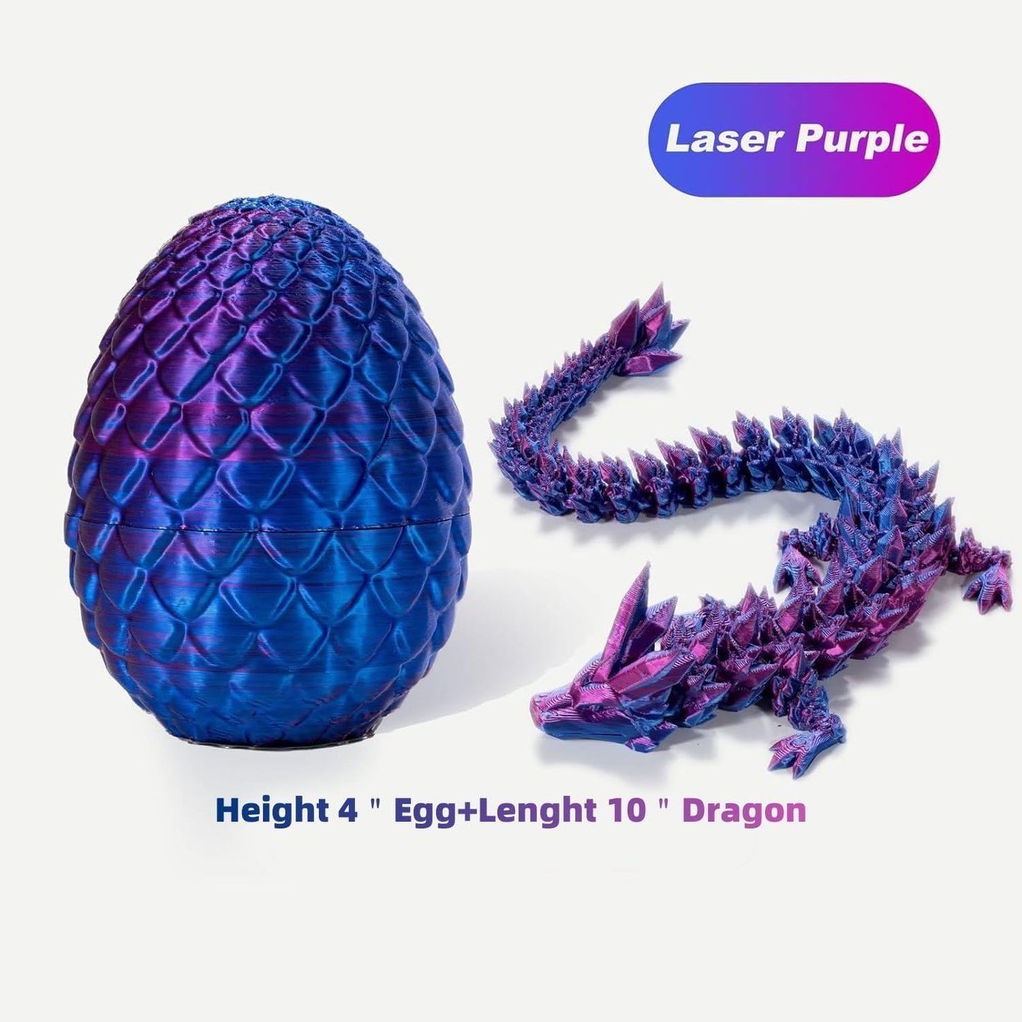 3D Printed Dragon Eggs with Dragon Inside, Articulated Crystal Dragon in Egg, Executive Dragon Fidget Desk Toys for Gifts, Home Office Decor (Purple)