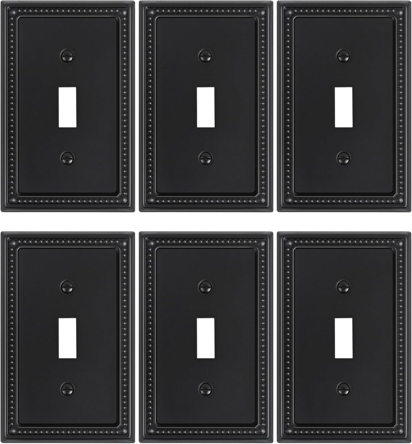 6-Pack Single Toggle Light Switch Cover Plate, Pearls Decorative Switch Plate Covers, Black 1 Gang Metal Wall Plate, Corrosion Resistant