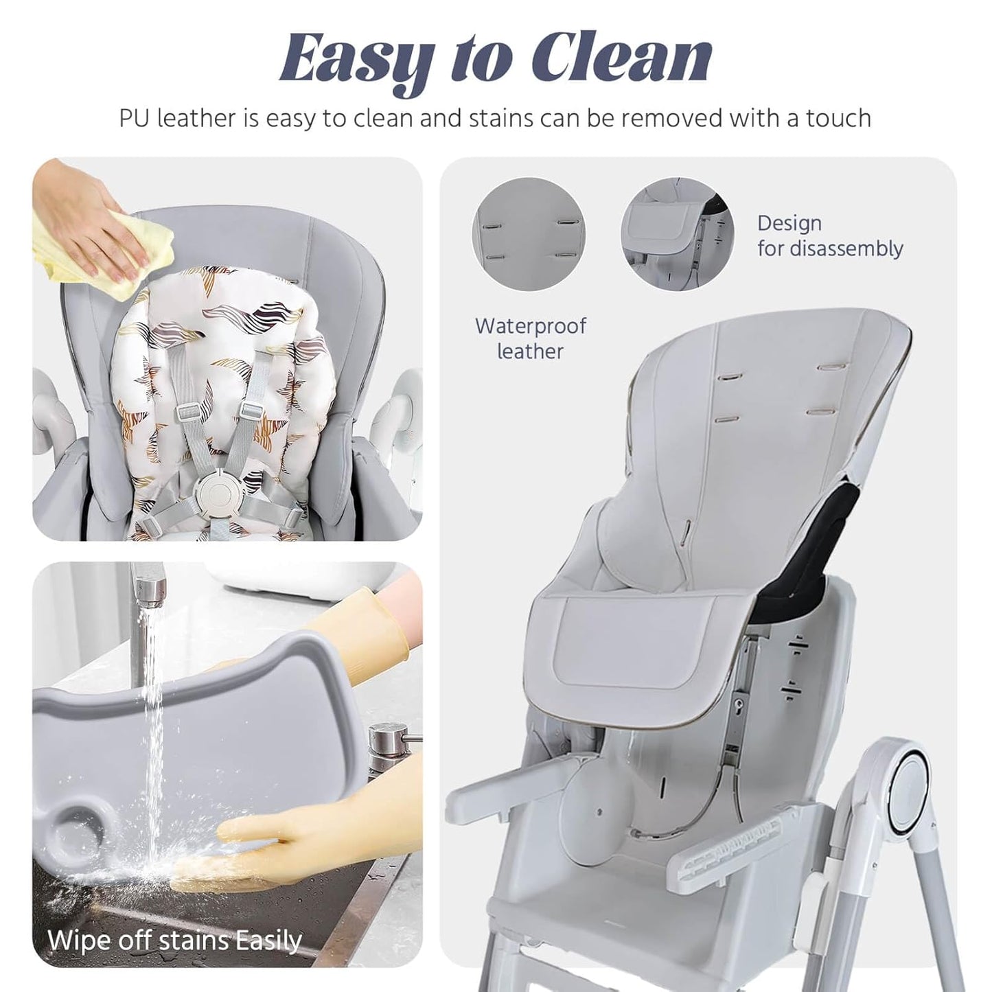 Multi Functional All in 1 Baby High Chair Swings for Infants Foldable Rocking 8 Level Height Adjustment Eco Friendly Washable PU Cushion Ultimate Baby Feeding Chair (Gray)