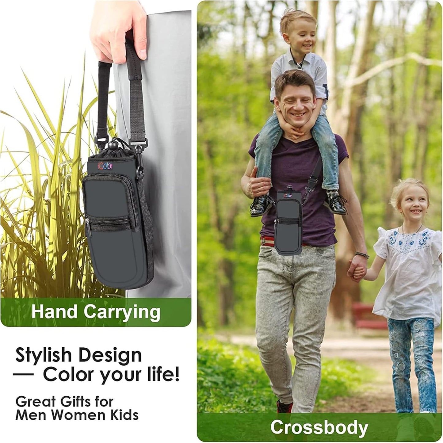 icolor Water Bottle Carrier Bag with Strap 25/32/40 oz Crossbody Bottle Holder with Phone Pocket Sling Sleeve Insulated Neoprene Water Bottle Pouch for Walking Travelling