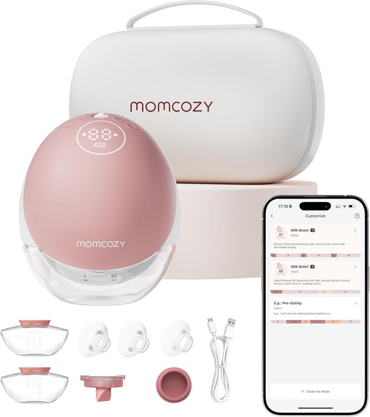 Momcozy Breast Pump Hands Free Upgraded Mobile Flow | M9, App Discreet Control with Personalized Multi-Modes & 15 Levels, Wearable Breast Pump 24mm, 1 Pack Cozy Red