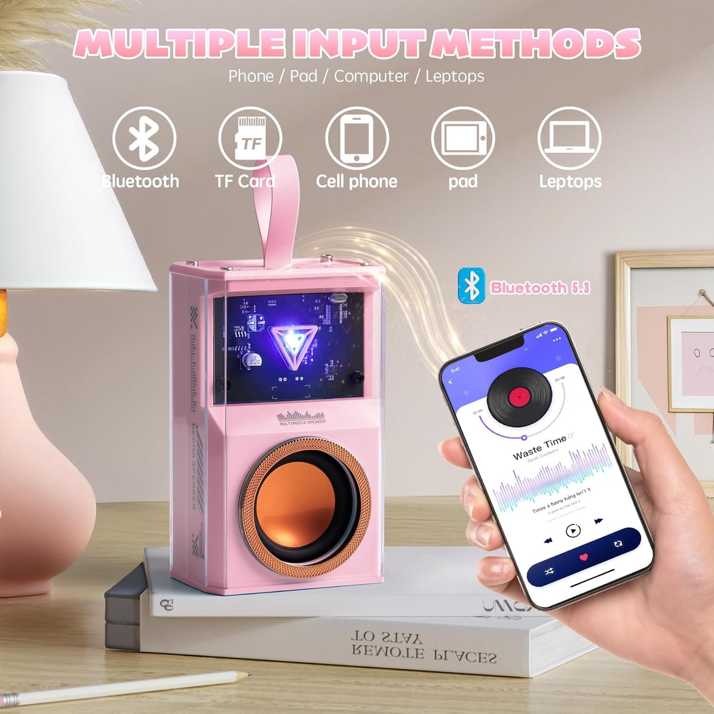 Karaoke Machine for Kids & Adults, Portable Bluetooth Mini Karaoke Speaker with 2 Wireless Microphone and Lights, Birthday Gifts for Girls & Boys, Toys for Girls, Family Home Party (Pink)