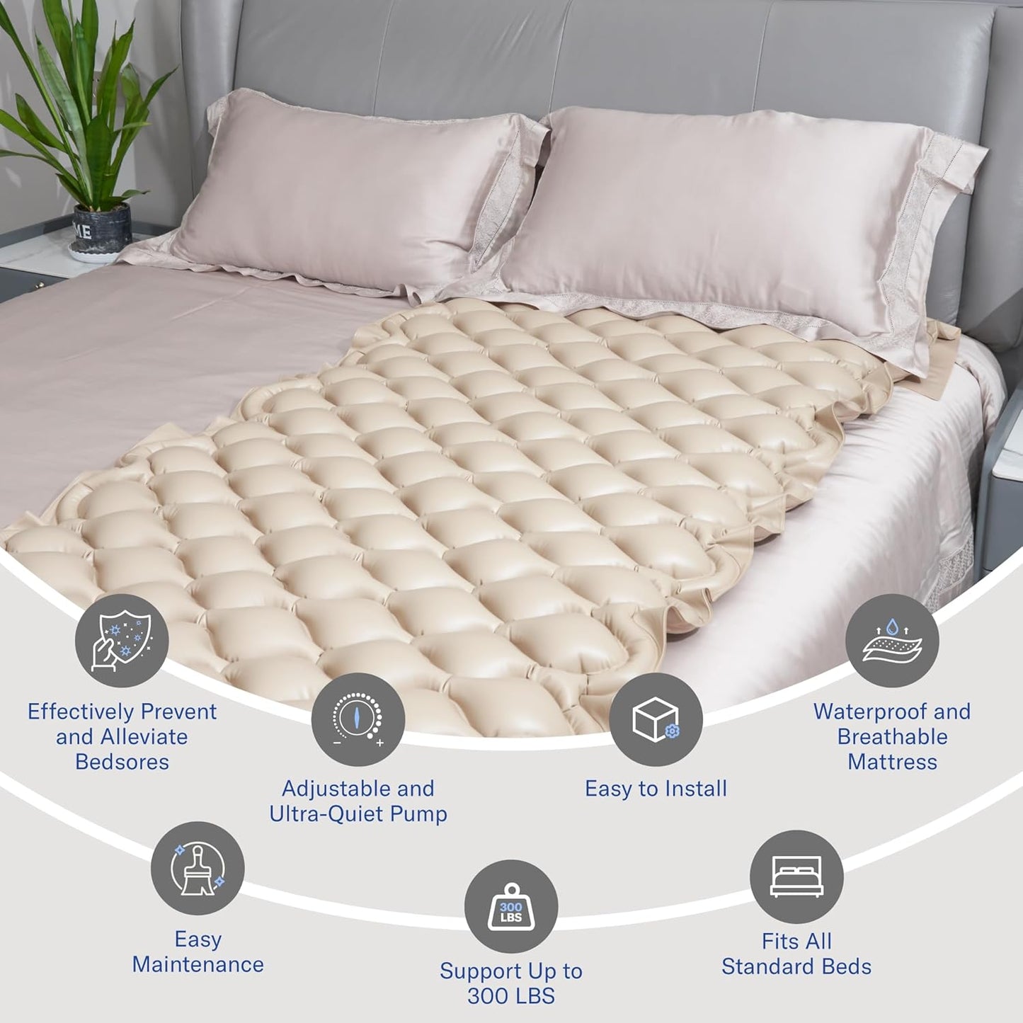 Alcedo Alternating Air Pressure Mattress Pad for Bed Sore and Ulcer Prevention, Hospital & Home Use Medical Mattress Topper for Bedridden Patient, Adjustable Ultra Quiet Pump and Waterproof Cushion