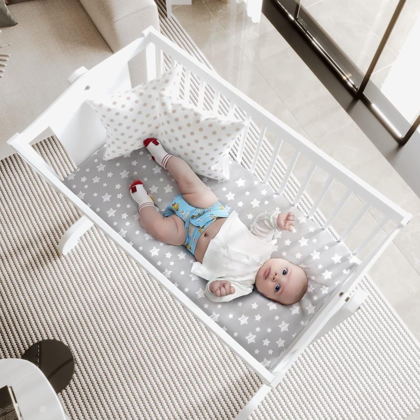 Bassinet Sheets Set 4 Pack for Baby Boy or Girl, Universal Fit for Oval, Hourglass and Rectangular Mattress, Grey