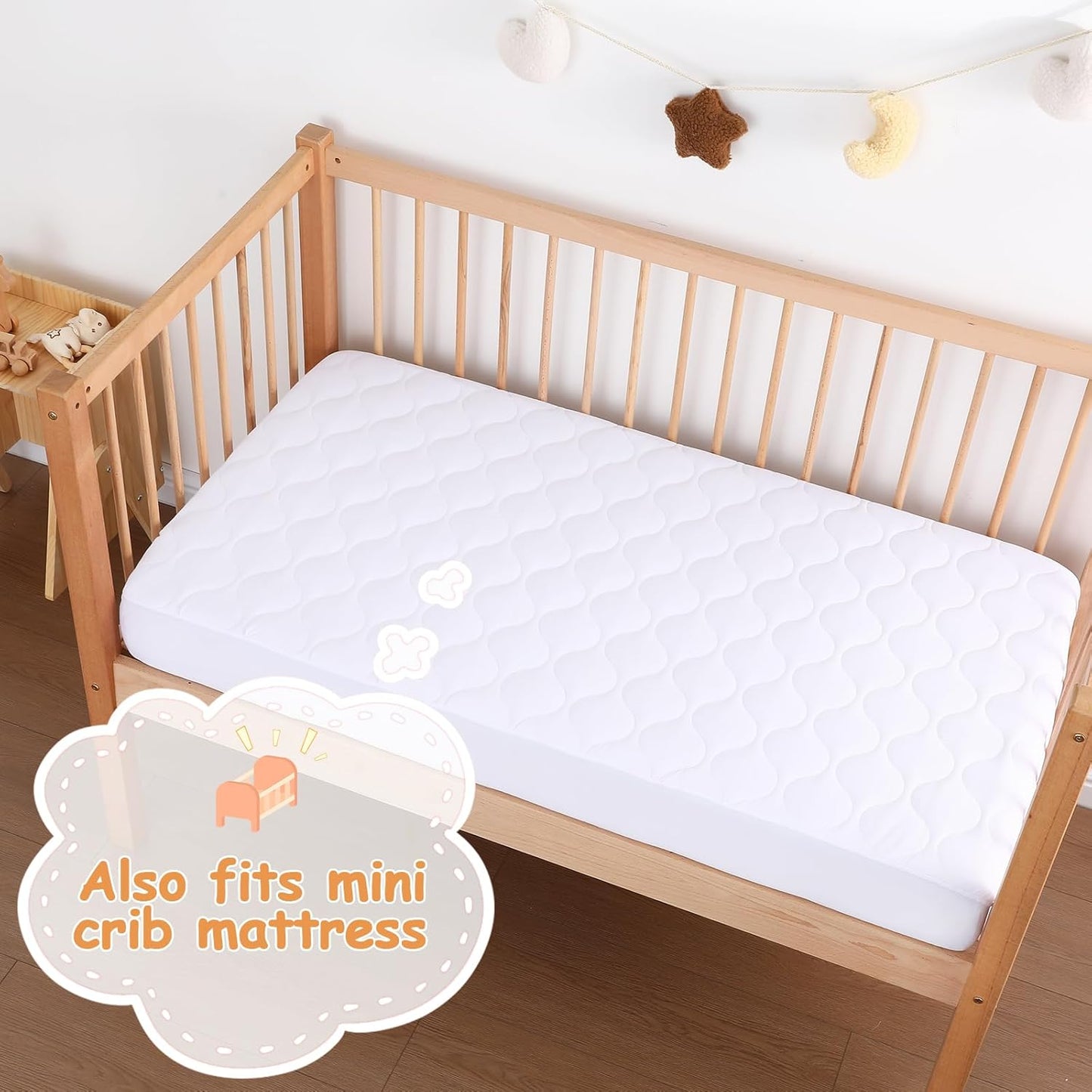 Yoofoss Waterproof Pack and Play Mattress Protector, Quilted Pack and Play Mattress Pad Cover Ultra Soft and Breathable, Playpen/Playard Mattress Sheet for Standard Pack n Play Size 39''x27''-White