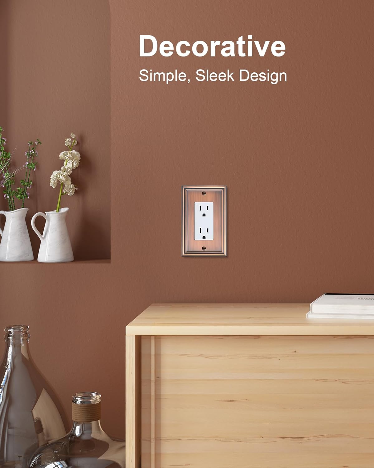 4-Pack Decorator Outlet Cover Plate, Antique Copper Decorative Switch Plates and Outlet Covers, Durable Zinc Alloy Wall Plates for Electrical Outlets, Receptacle, GFCI Outlet, Dimmer Switch