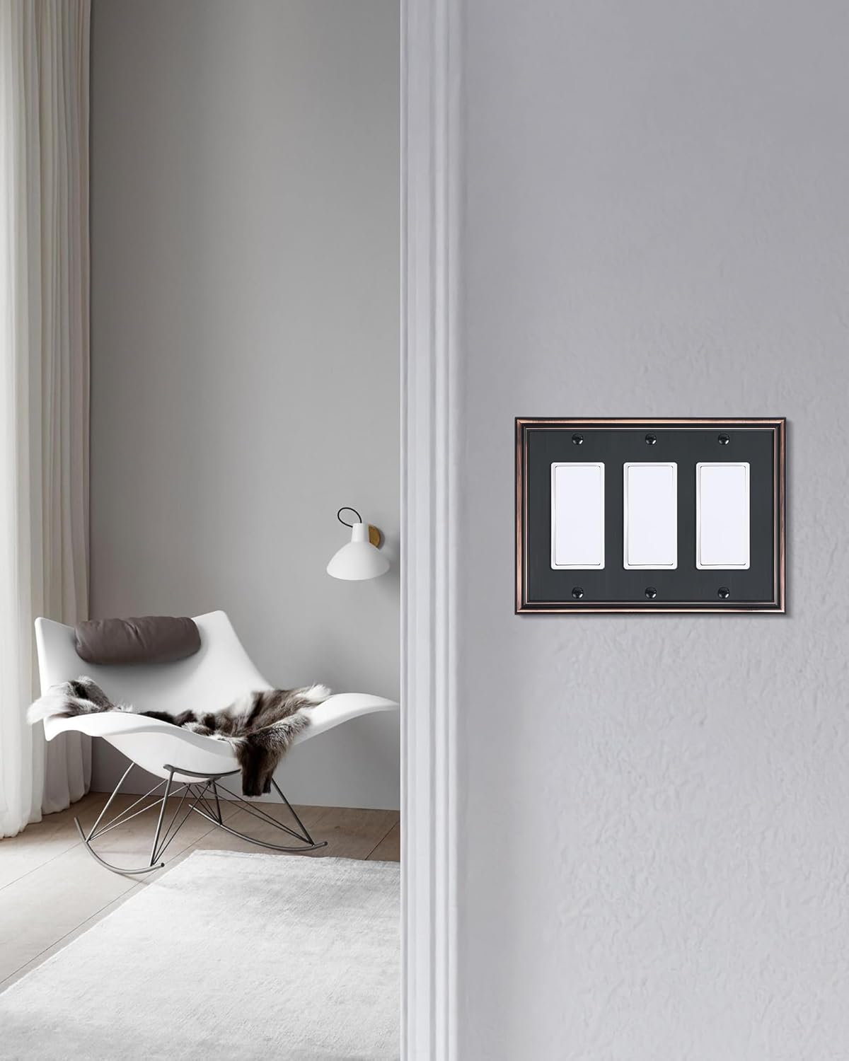 2-Pack Decorative Tripple Decorator Outlet Cover Plate, Durable Zinc Alloy Aged Bronze Wall Plates for Electrical Outlets, Receptacle, GFCI Outlet, Dimmer Switch, 3-Gang, Corrosion Resistant