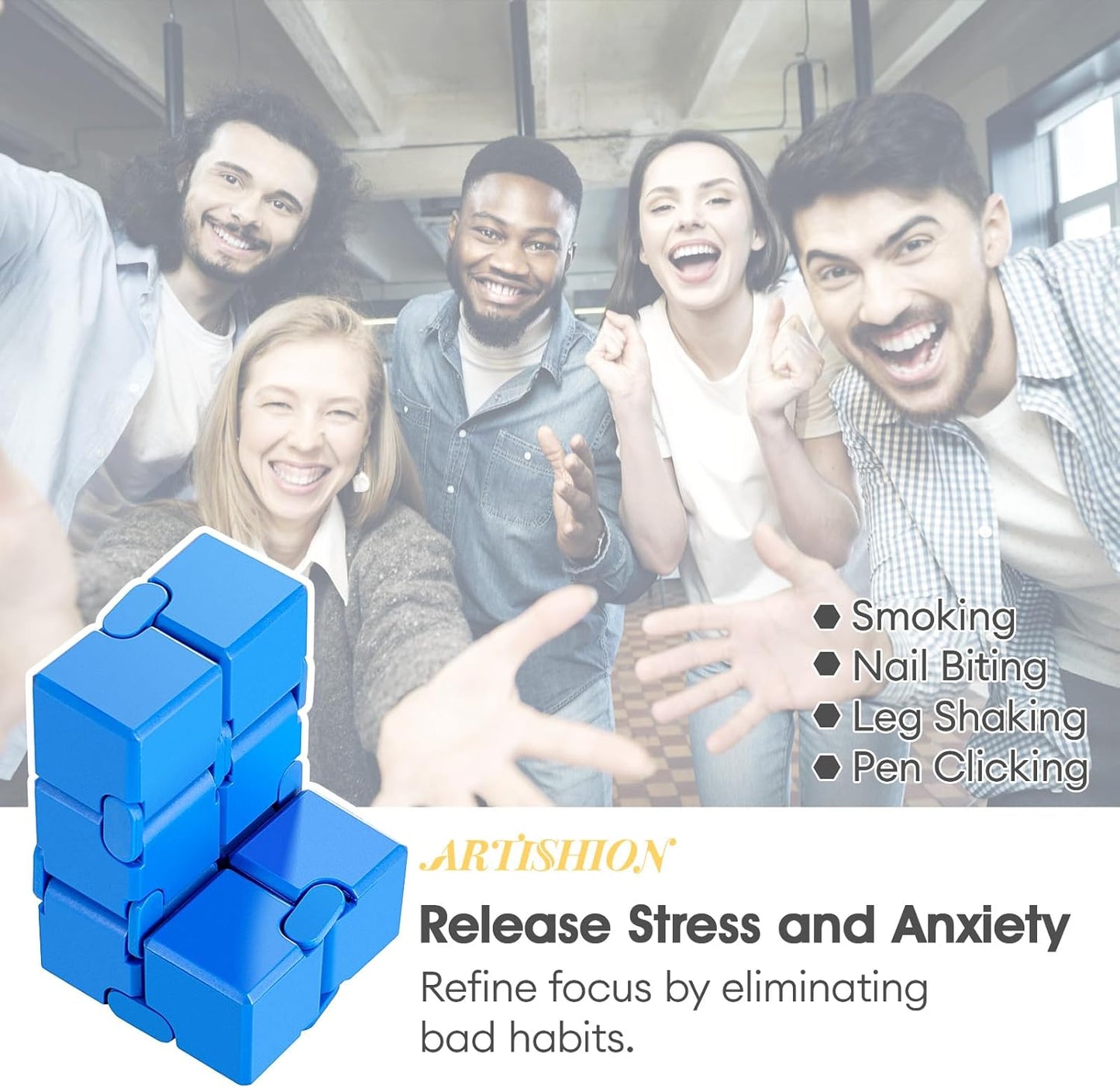 ARTIARTISHION Fidget Cube, Durable Nylon Infinity Desk Toy, Skin-Friendly Handheld Gadget, Mini Stress-Relief Adult Fidget Toy for Anxiety Alleviation （Blue）