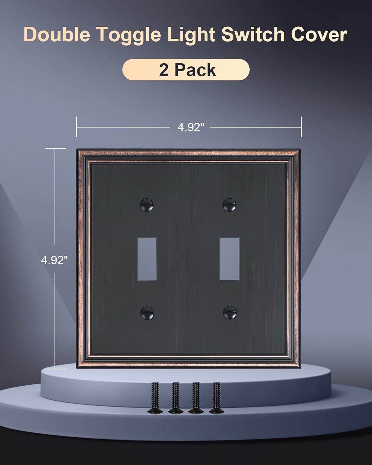 2-Pack Double Toggle Light Switch Cover Plate, Durable Solid Zinc Alloy Decorative Dual Switch Plate Covers, Aged Bronze 2 Gang Wall Plate, Corrosion Resistant