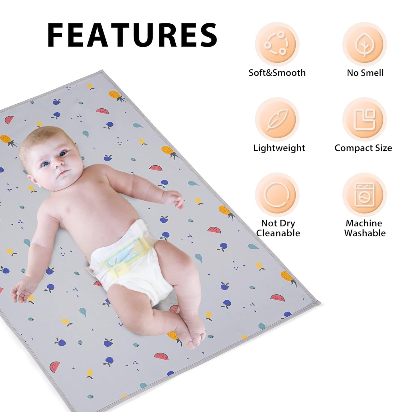 Vegan Leather Baby Changing Mat - Wipeable Portable Changing Pad, Foldable Travel Changing Mat for Baby, Newborns Toddlers Shower Gifts (Fruit,20"*28")