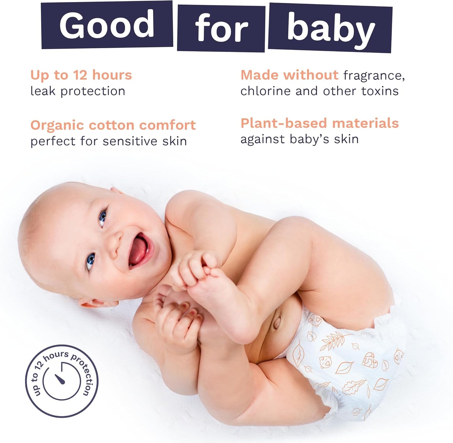 Pura Size 5 Eco-Friendly Diapers (24-35lbs) Totally Chlorine Free (TCF) Hypoallergenic, Soft Organic Cotton, Sustainable Comfort, 12 Hours Leak Protection, Allergy UK,1 Pack of 20 Diapers