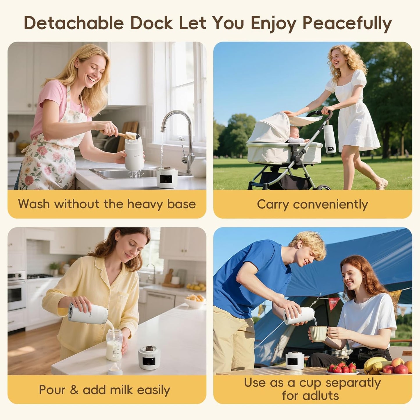 Portable Bottle Warmer for Travel, Detachable Baby Bottle Warmer Portable for Breastmilk Formula, Fast Heating & Long time Temp Keep, Rechargeable, Healthy for Baby on Journey, Car, Airplane