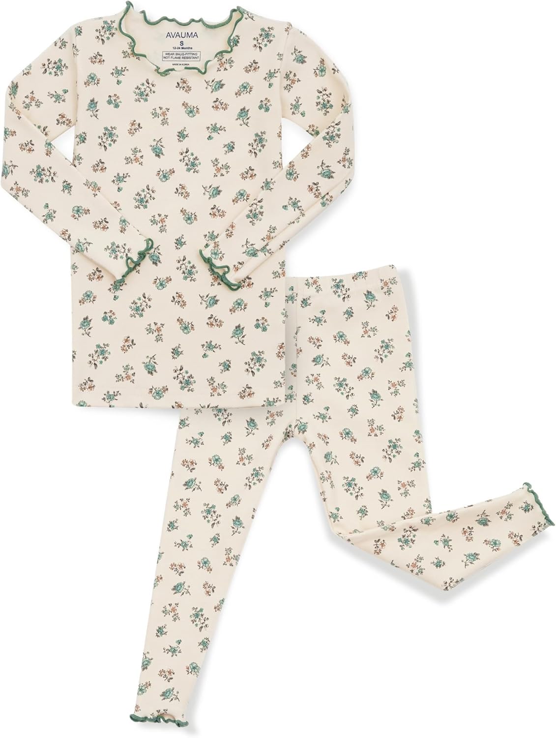 AVAUMA Baby Boy Girl Pajama Set 6M-7T Kids Cute Toddler Snug fit Flower Pattern Design Pjs Cotton Sleepwear Ruffled Shirring