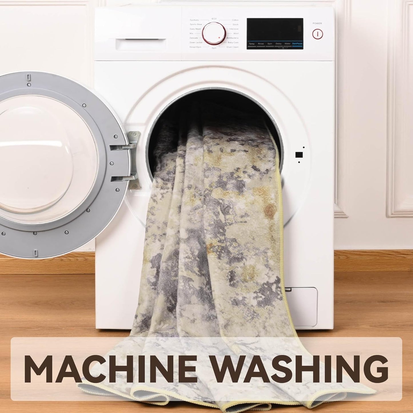 Area Rug 4x6 Washable Beige Rug for Bedroom, Abstract Modern Living Room Rugs Non Slip Low Pile, Carpet for Kitchen, Nursery, Kids Room, Office