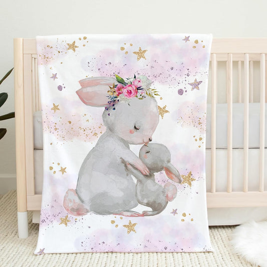 UNIQUE Bunny Ultra Soft Fleece Baby Blanket 30x40in, Girl Crib Blanket, Girl