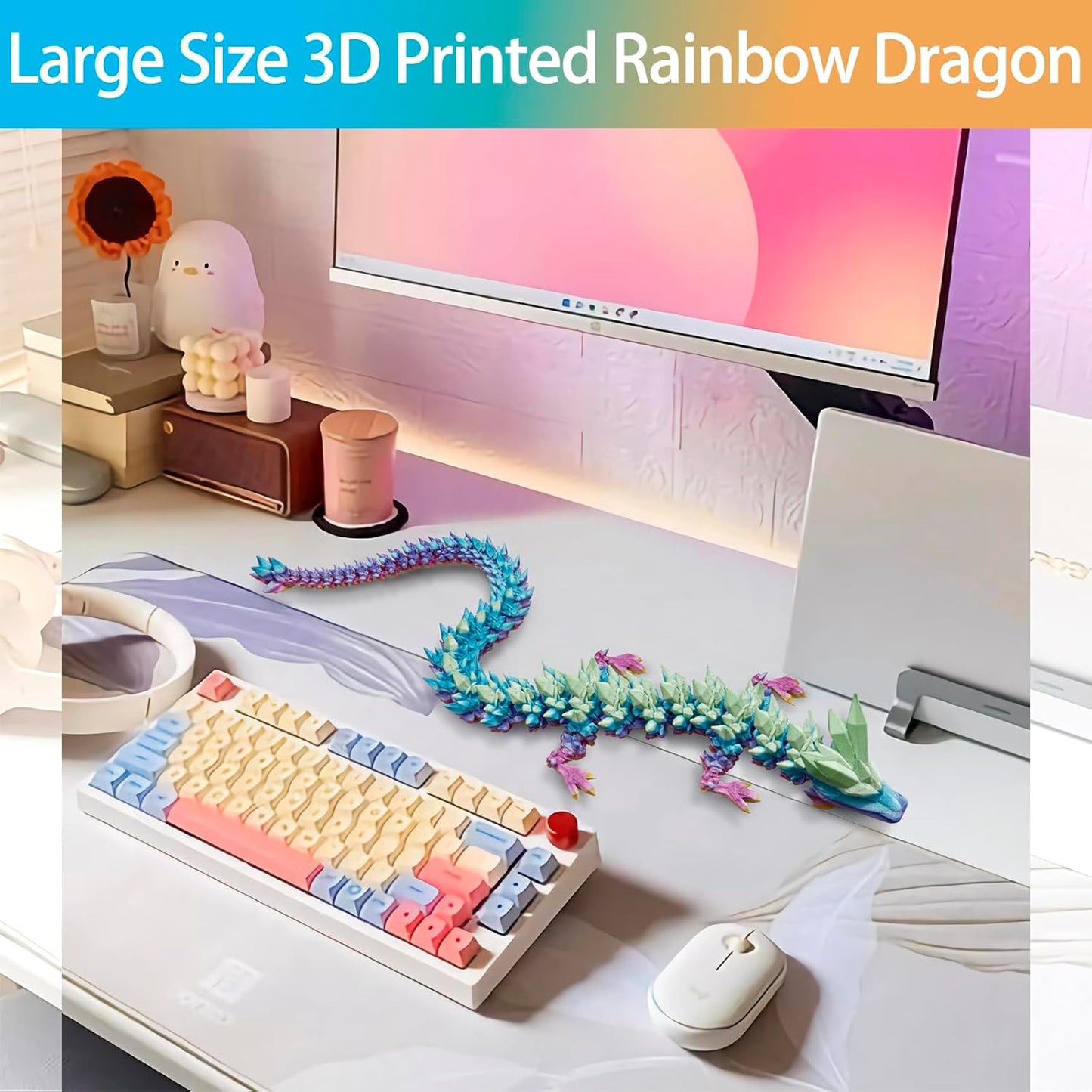 3D Printed Dragon, 3D Dragon ,30 Inch 3D Printed Fidget Dragon, Bigger Fidget Crystal Dragon Toys , 3D Printed Articulated Dragon for Home Office Car Desk Decor Toys (Blue Green Purple)