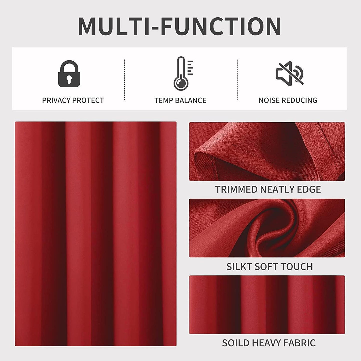 Joydeco Blackout Curtains 90 inch Long 2 Panels Set, Thermal Insulated Long Curtains & Drapes 2 Burg, Room Darkening Grommet Drapes for Bedroom Living Room Windows (W52 x L90 Inch, Red)