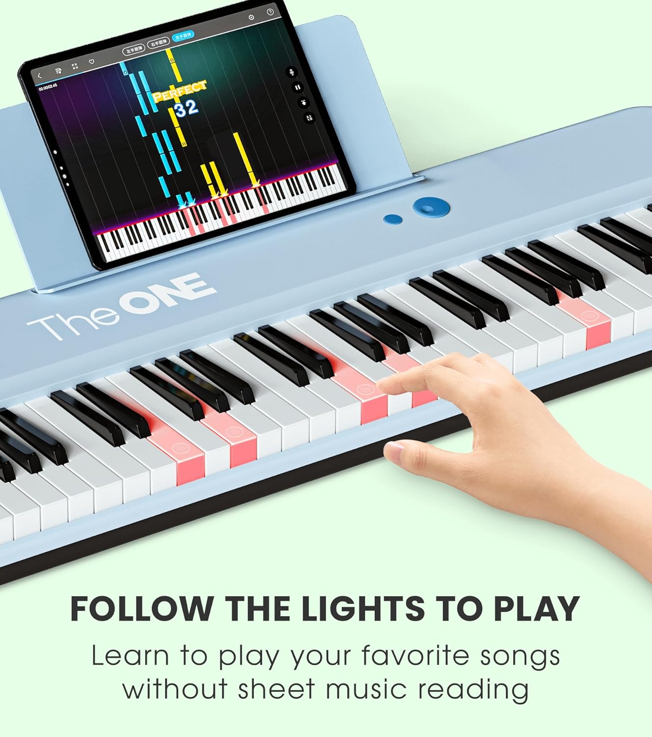 The ONE Smart Keyboard COLOR 61 Keys Piano Keyboard, Music Keyboard with 256 Timbres, 64 Polyphony, 2 Speakers, Built-in LED Lights and Free Apps (Blue)