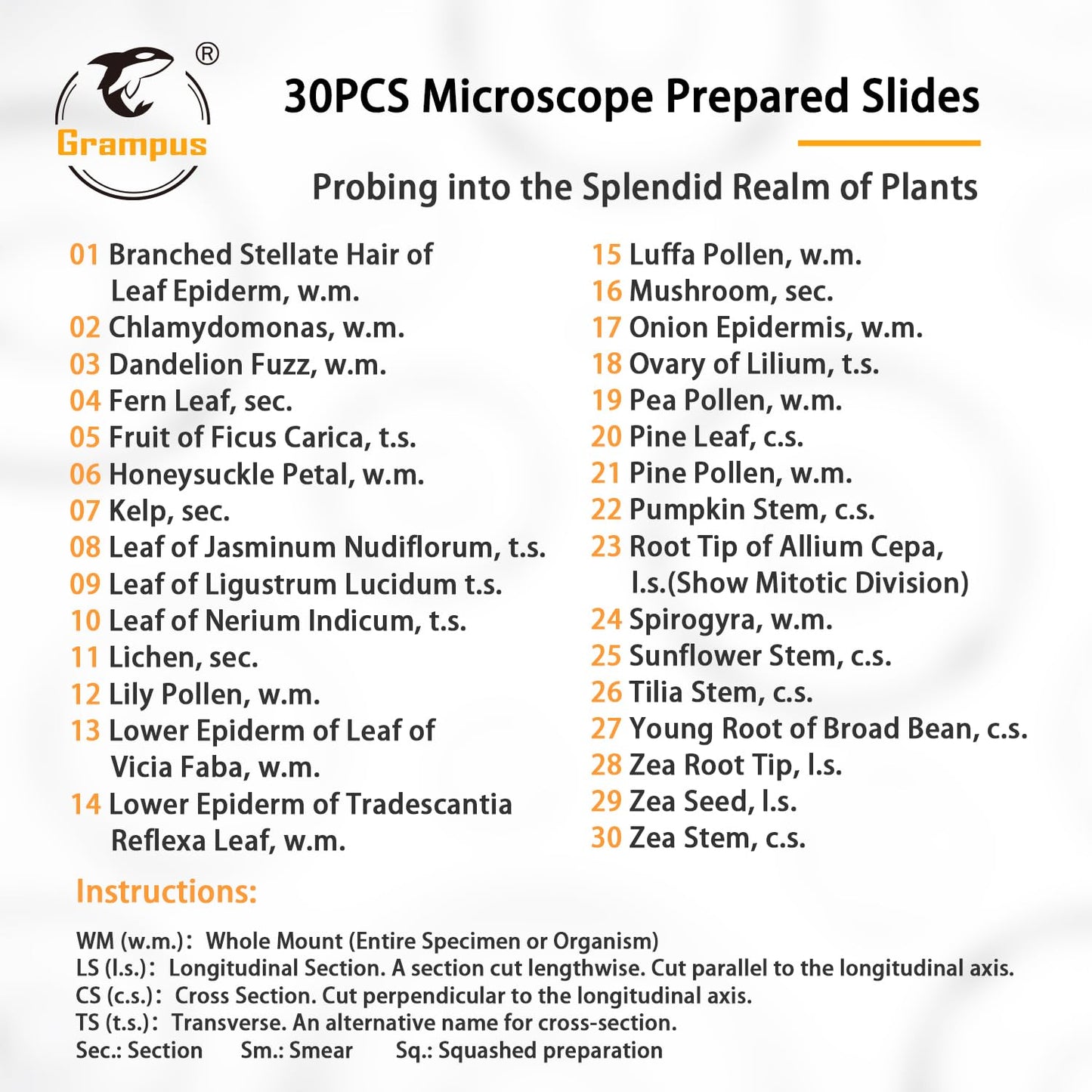 30 Prepared Microscope Slides with Specimens for Kids Students - Plants, for Biological Science Lab, Children's Science Education, Homeschooling Use