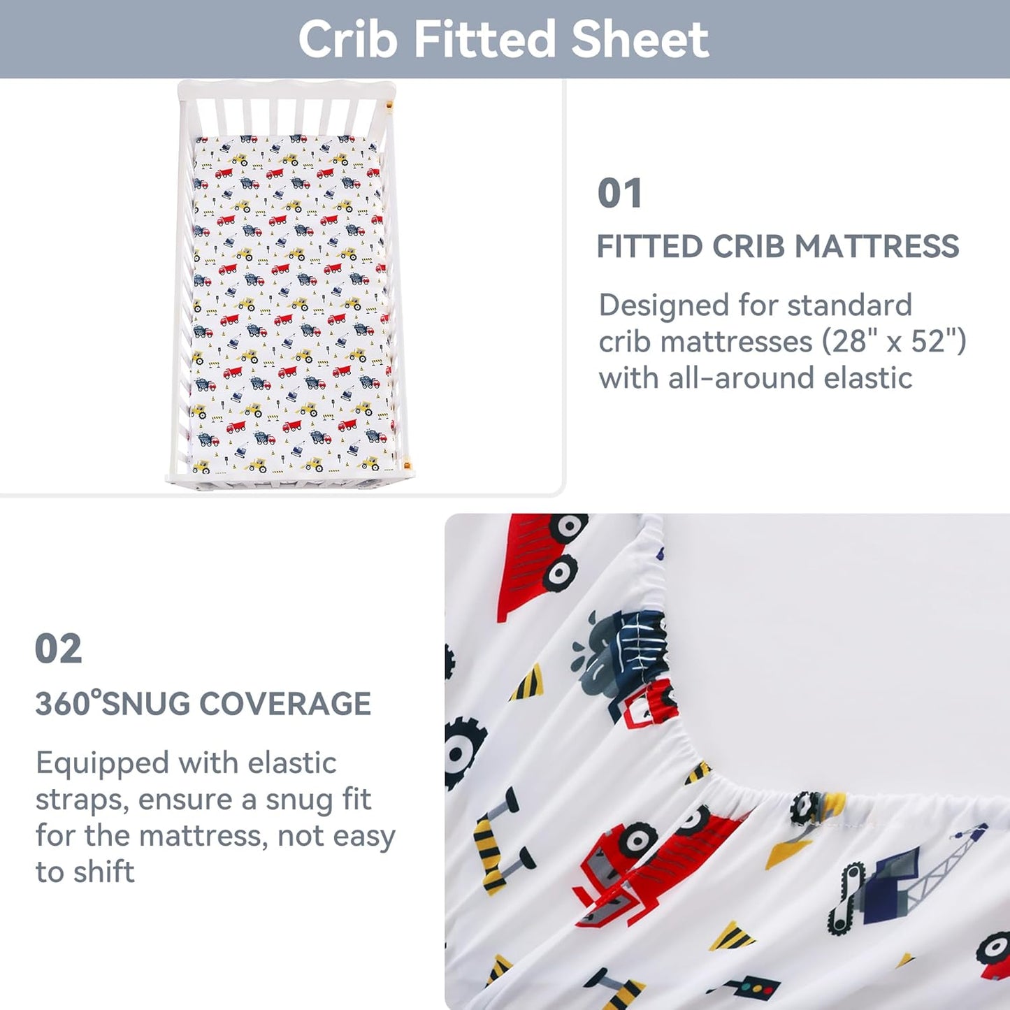 Viviland 3 Pieces Baby Bedding Set for Boy Girls, Baby Bedding Set for Newborn, Infant & Toddler - CAR