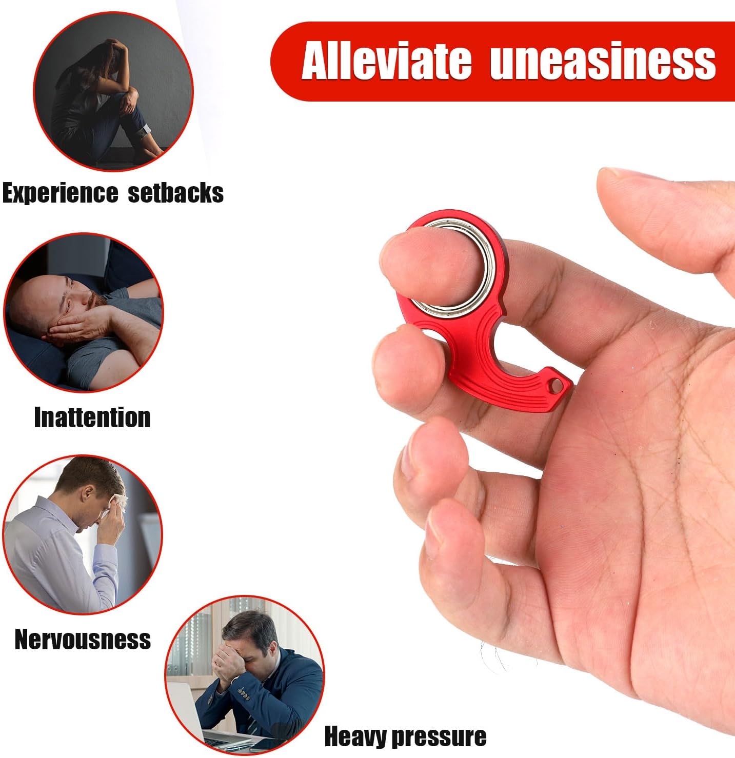 2pcs Key Chain Spinner Toys 0.67" Inner Diameter with 2pcs Key Rings, Finger Fidget Keychain Key Ring Spinner Toy Gifts for Kids Adults Finger Exercising Anxiety Relief (Black, Red)