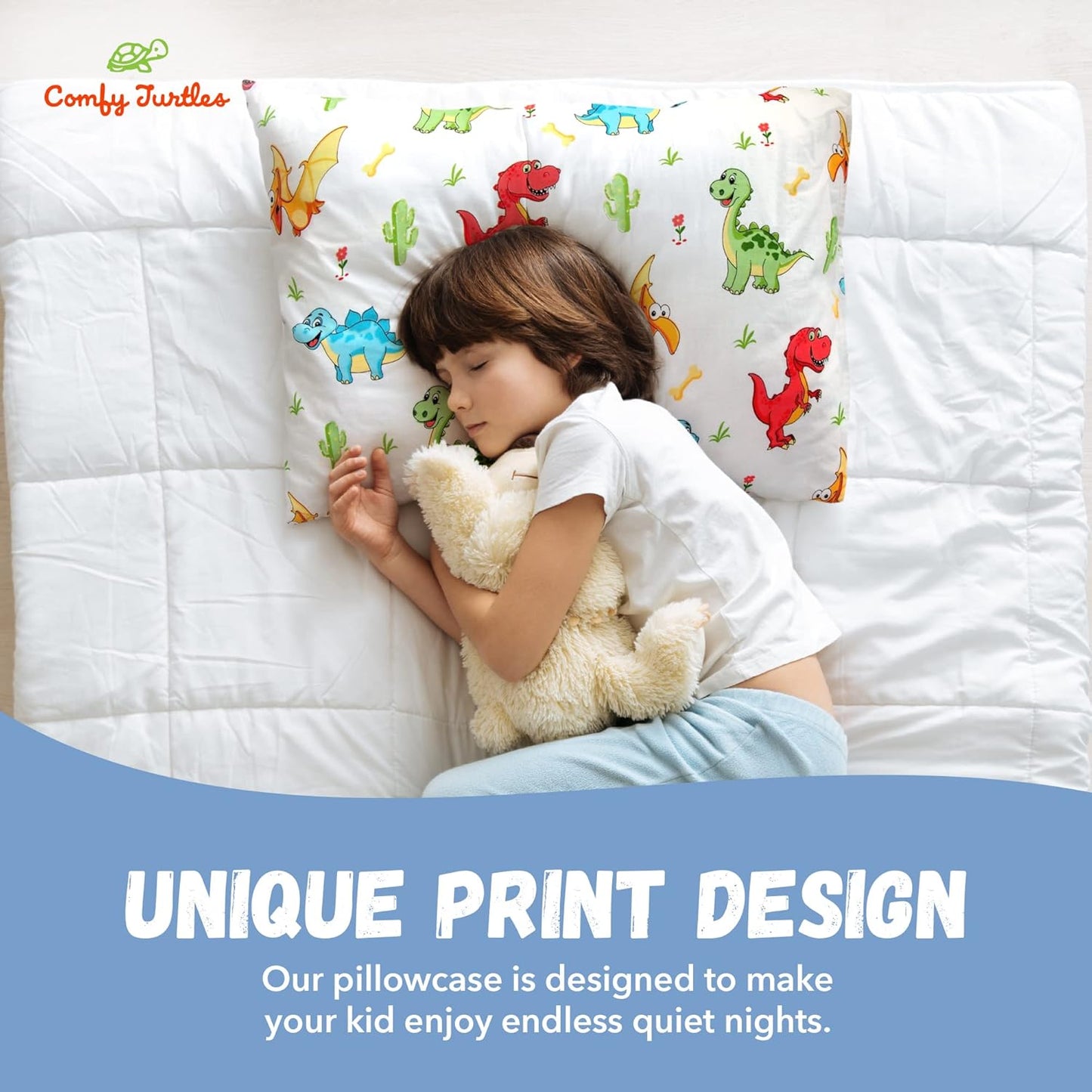 Toddler Pillowcase 13x18 Dinosaur - Cotton Travel Pillowcase Cover, Soft Dinosaur Pillow Cases for Toddler Boys - Multicolored Dinosaurus