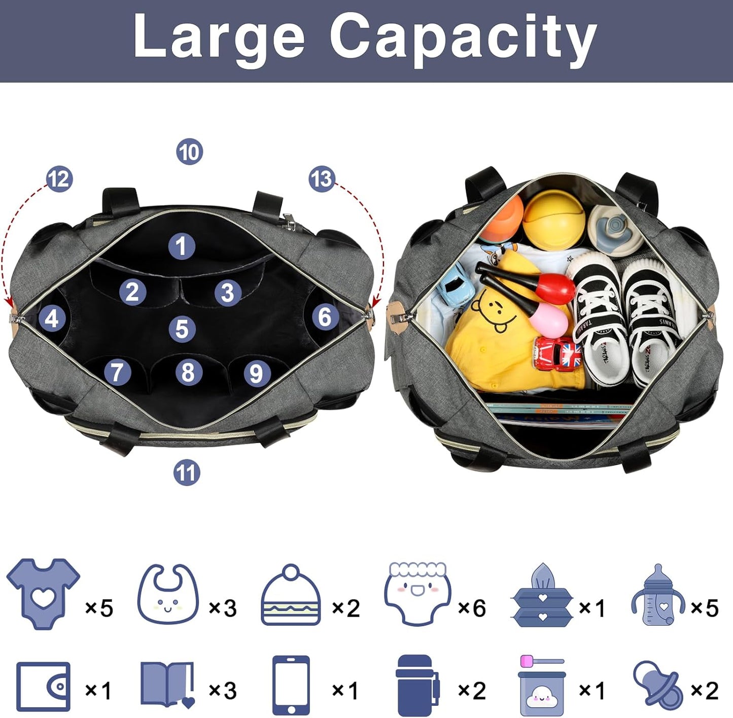 ITIEZY Diaper Bag Tote for Baby - Large Mommy Bag with Portable Changing Pad Pacifier Case, Hospital Bags Travel Baby Bag