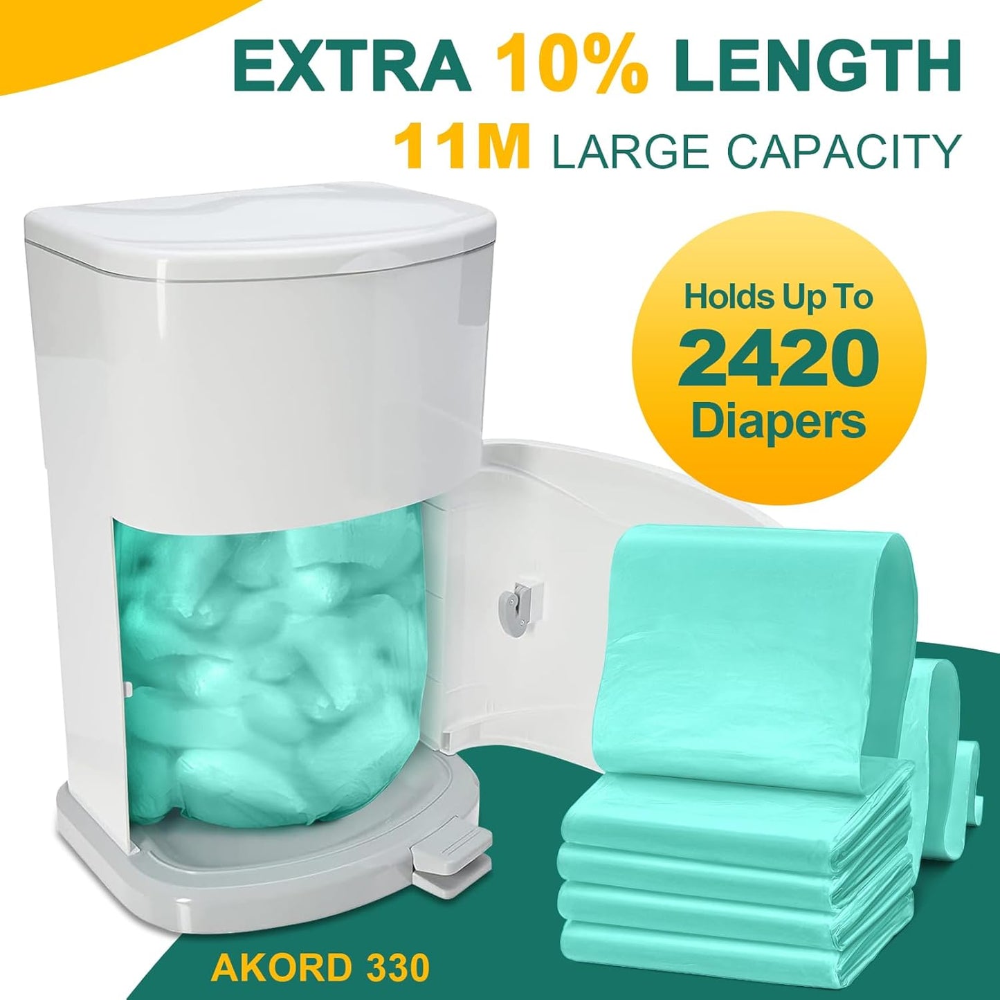 4 Pack Adult Diaper Liner Refills,Diaper Pail Refill Bags Compatible with Janibell Akord 330 slim Model Adult Diaper Disposal System Powerful Odor Resistant(Extra 30% Thickness),Plant scent