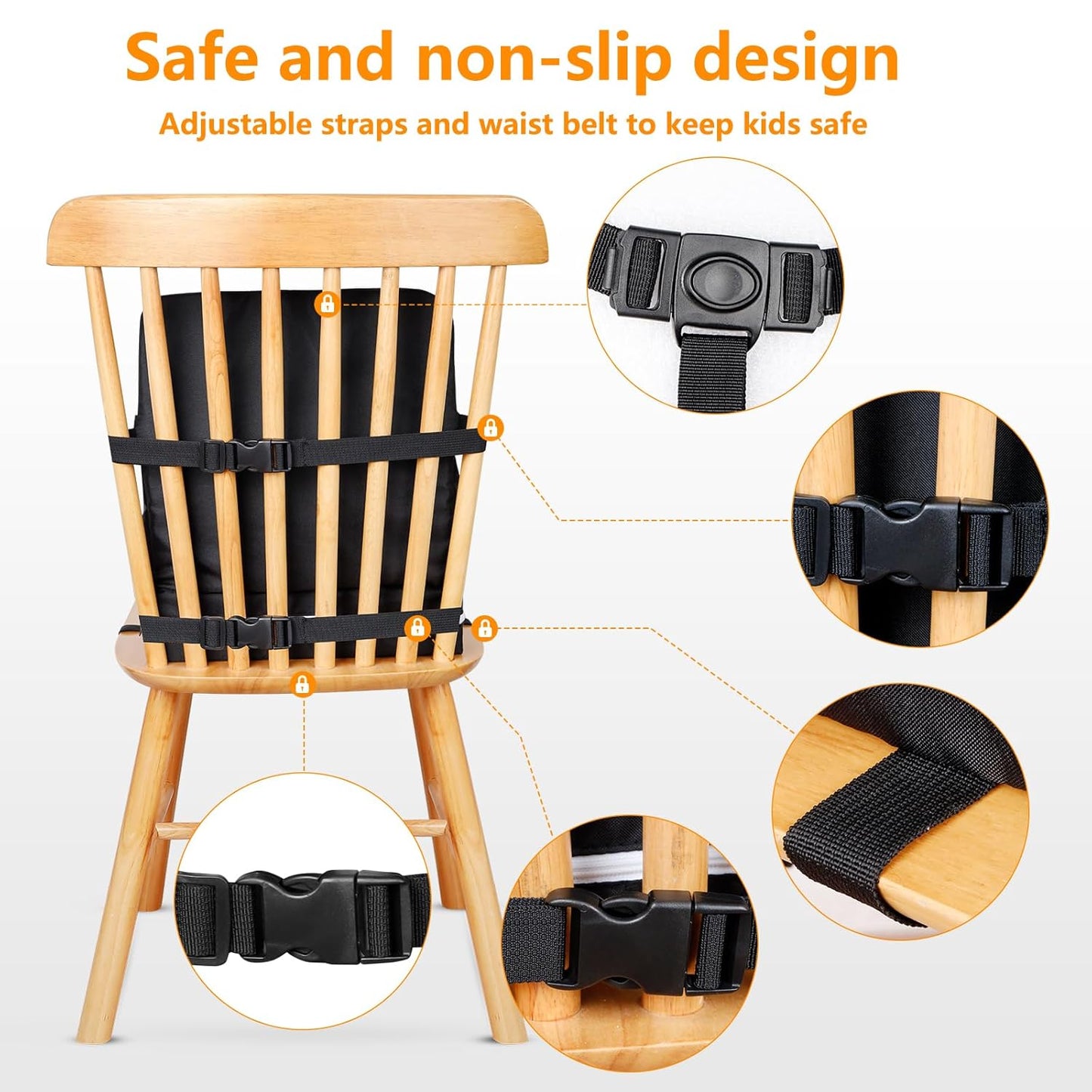 Toddler Booster Seat for Dining Table, Booster Seat for Table, 12.6x3.34 Inch Portable High Chair for Travel, HOSEASCA Compact Lightweight Travel Booster Seat with Adjustable Straps for Baby(Black)