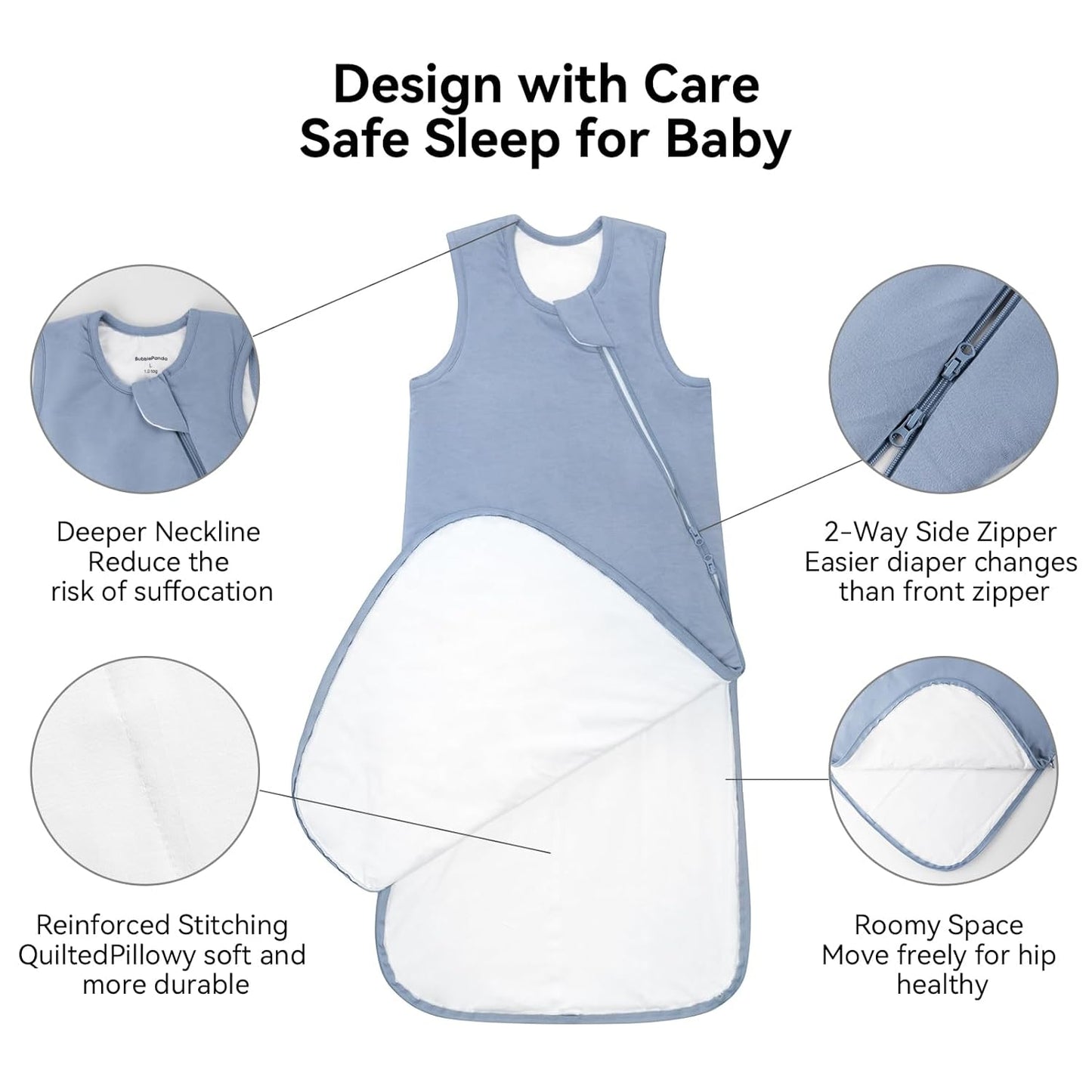 BubblePanda Rayon Made from Bamboo Sleep Sack 12-18 Months 0.5 Tog Soft Lightweight Toddler Sleep Sack 1t for Babies 2-Way Zipper Wearable Blanket Baby 12 Months