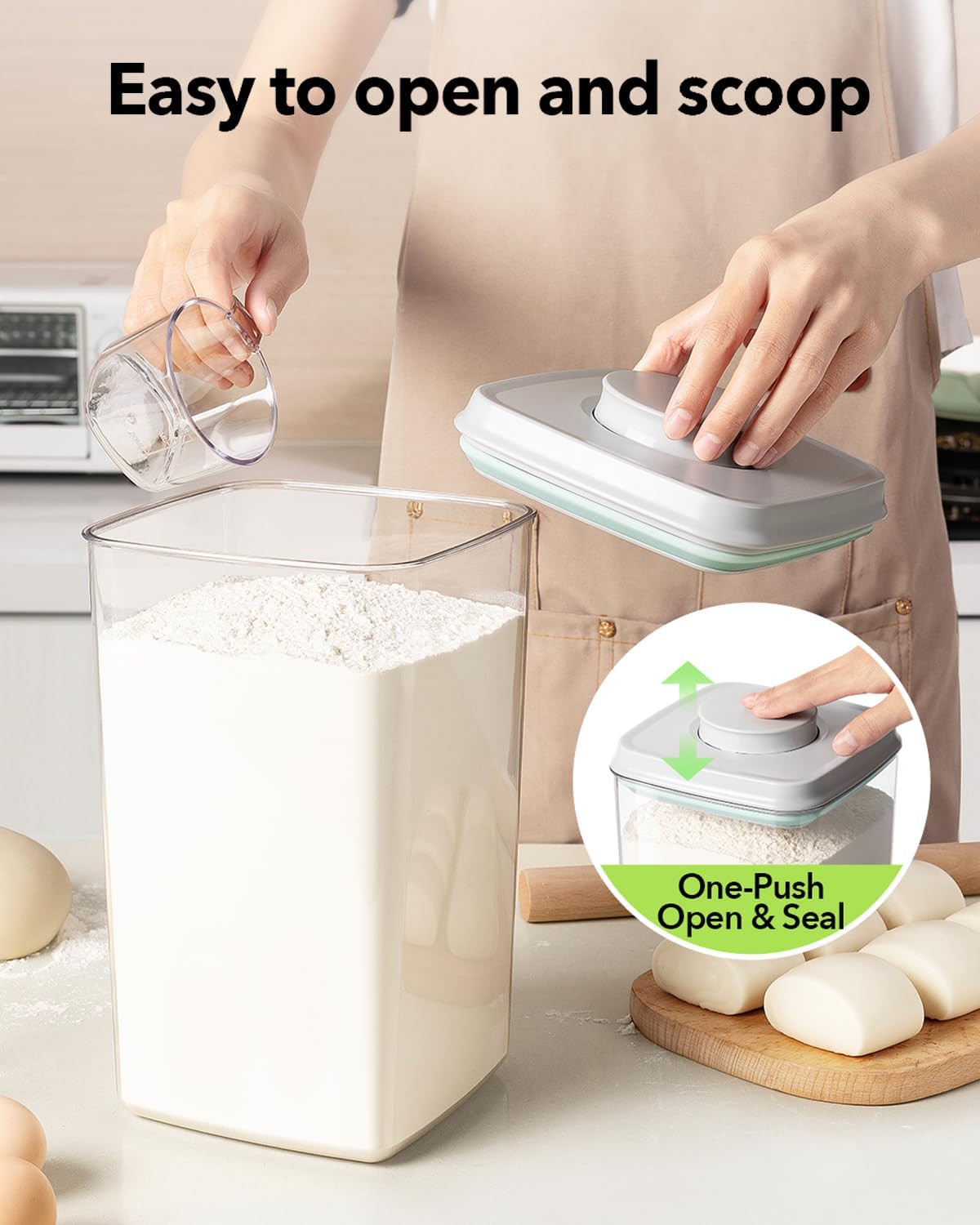 Ankou Airtight Pop Food Storage Container with Lid & 130ml Scoop, 4L/4.2qt BPA-Free Cereal, Rice, Flour, Pasta & Snack Container, Stackable & Durable,Kitchen Pantry Organizer