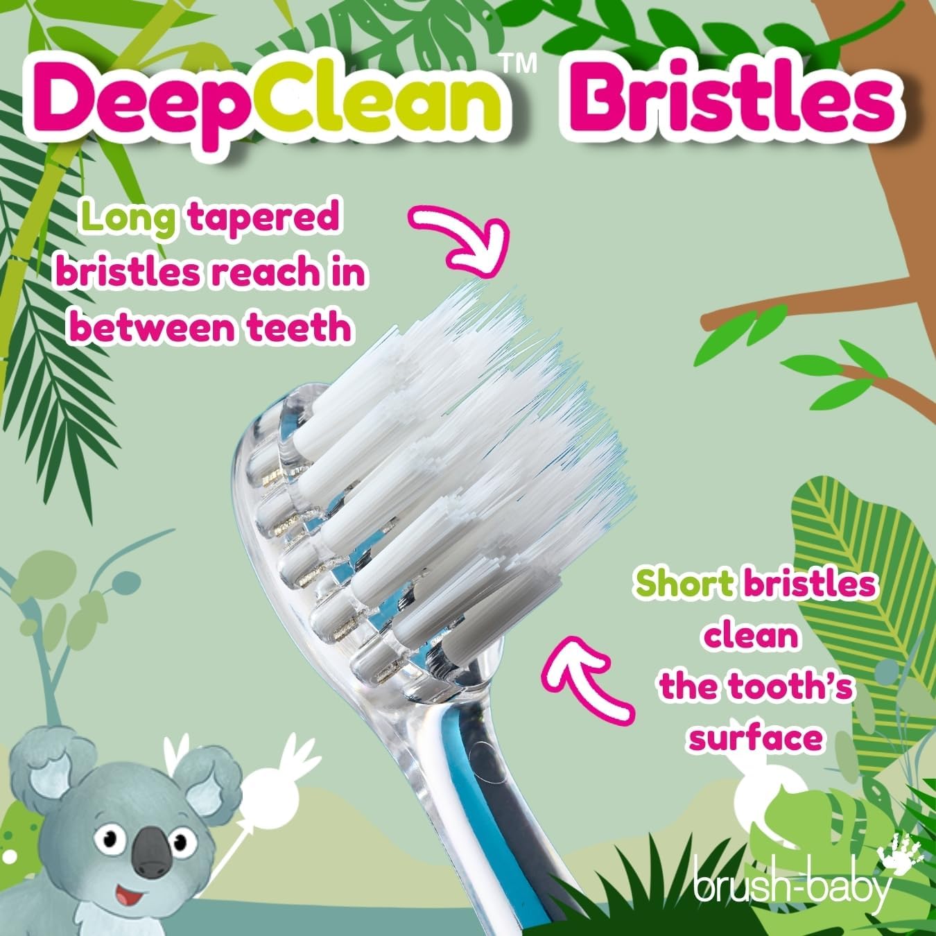 brush-baby WildOnes™ Rechargeable Kids Electric Toothbrush – Koala | Flashing Lights, 2-Min Timer, Waterproof, 3 Brush Heads | Toddler & Child Toothbrush Ages 0-10 | Soft Bristles