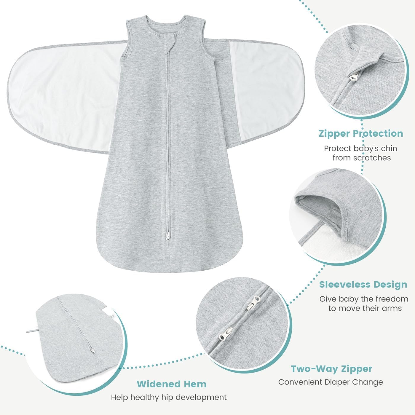 Baby Swaddle Sleep Sack 1.0 Tog 3-in-1 Cotton Baby Swaddle Blanket Wrap for Newborns 6-12 Months Grey