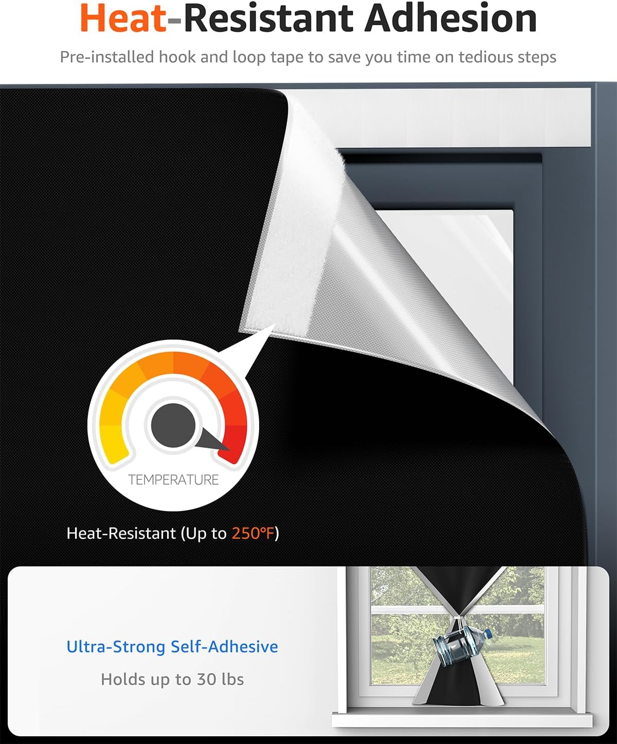 Sumobaby Blackout Curtains for Bedroom Portable 69"x68",No Drill Blackout Shades with Upgraded Hook&Loop Tapes,100% Black Out Window Cover,Thermal Insulated Blinds for Bedroom,Nursery(1 Panel,Black)