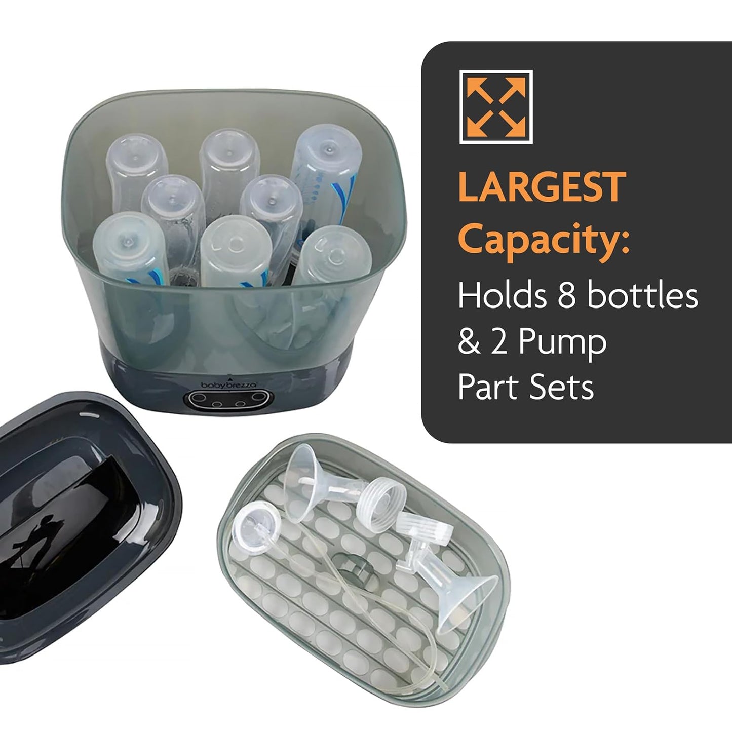 Baby Brezza Bottle Sterilizer and Dryer Advanced – 33% Faster - Largest Capacity Steam Sanitizer - Universal Sterilization Machine for All Bottles + Pump Parts - HEPA Air Filter, Charcoal