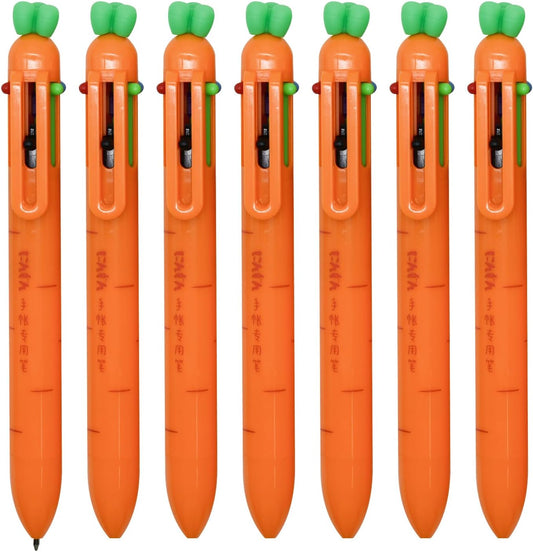 10 pieces Carrot-Shaped 6-Color Retractable Ballpoint Pens, Cute Vegetable Design Multicolor Writing Pens for School, Office, Note-Taking, Journaling (Assorted Colors)