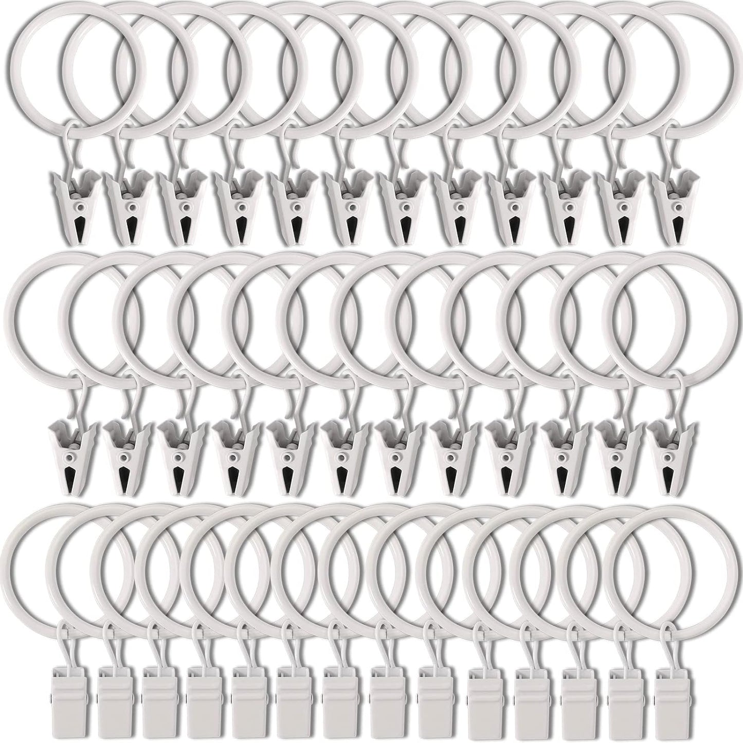 40 Pack White Curtain Rings with Clips, Curtain Hooks Hangers Clip Rings for Hanging Drapes Bows Hat, Drapery Rings 1.26 in I D, Fits up to 1 in Diameter Curtain Rod.