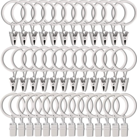 40 Pack White Curtain Rings with Clips, Curtain Hooks Hangers Clip Rings for Hanging Drapes Bows Hat, Drapery Rings 1.26 in I D, Fits up to 1 in Diameter Curtain Rod.