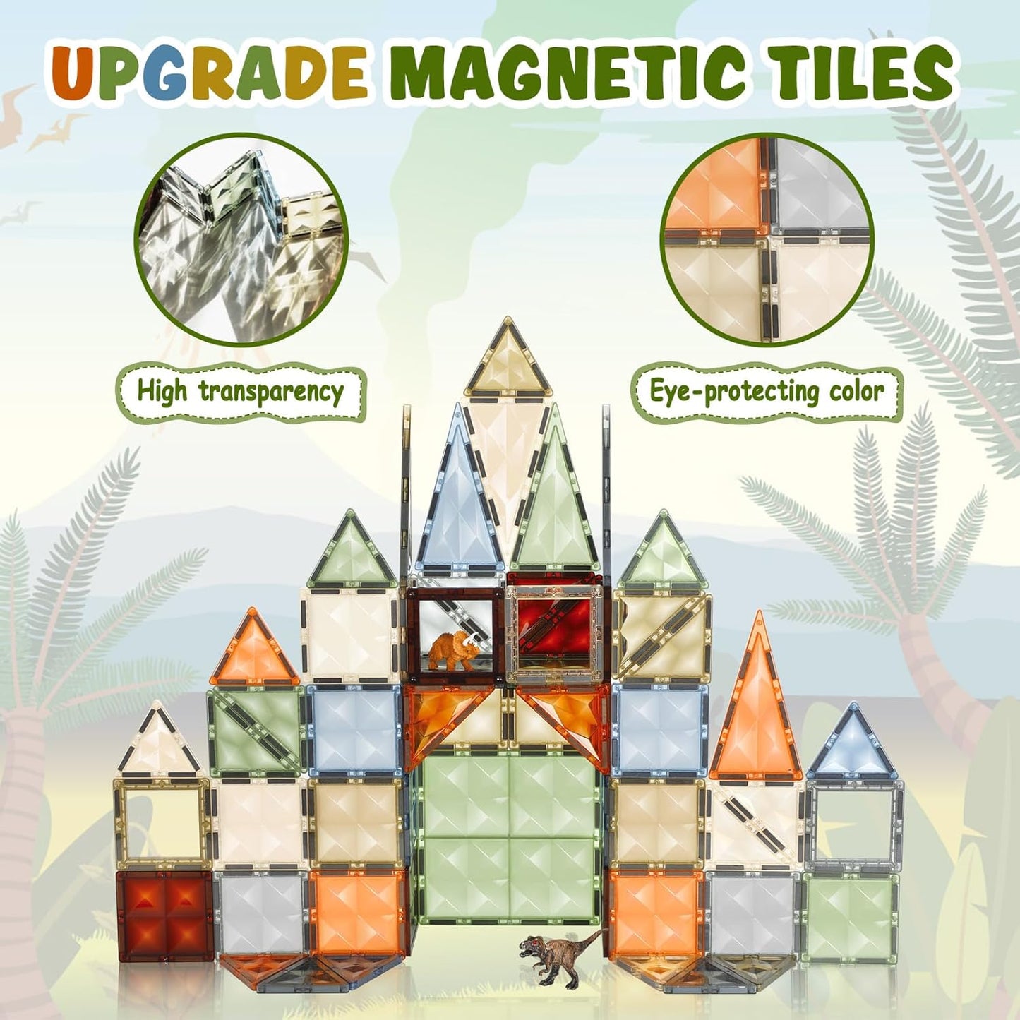 3D Magnetic Tiles, STEM Learning and Encourage Imaginative Play Magnetic Blocks, Preschool Puzzle Toys with Dinosaur, Gift for Boys and Girls 3 4 5 6 7 8 Years+