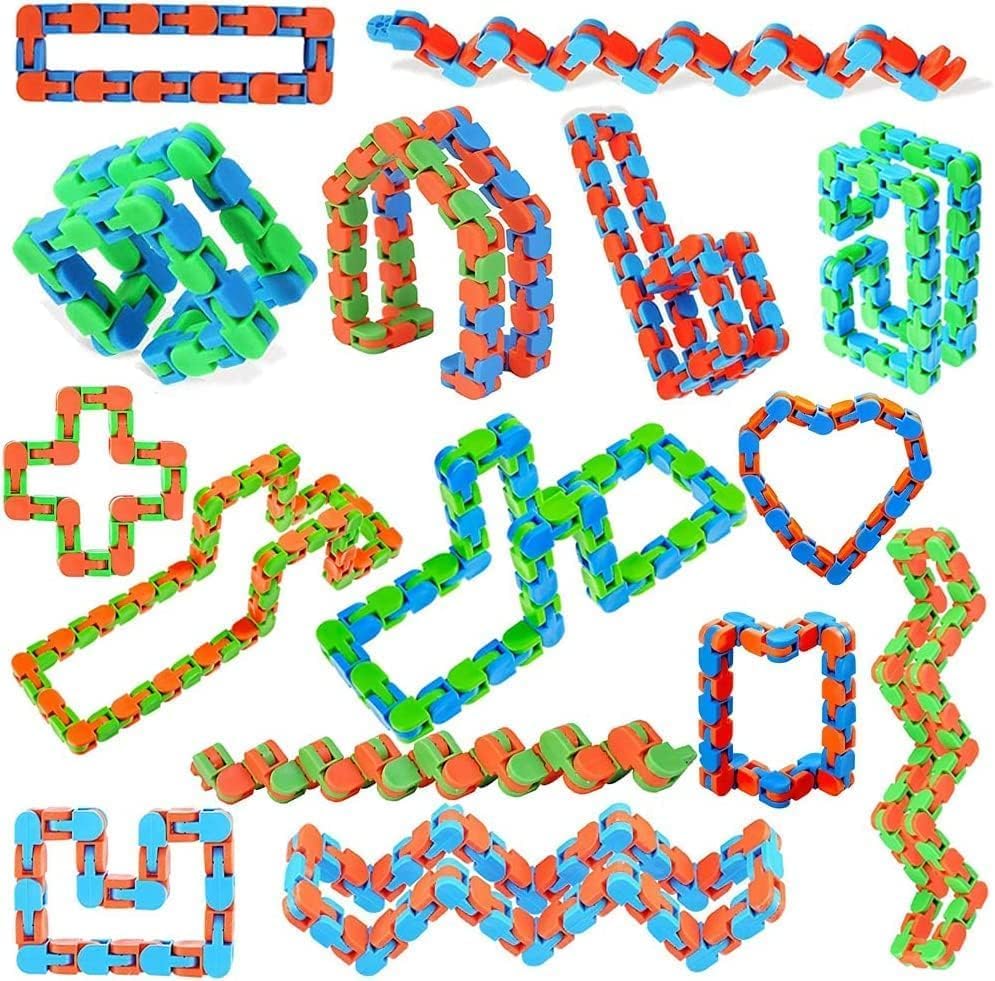 20pcs Random 24 Links Wacky Tracks Snap and Click Fidget Toys, Finger Sensory Toys, Snake Puzzles for Stress Relief, Party Bag Fillers, Party Favours, Random Color，Party Supplies，Carnival Gift
