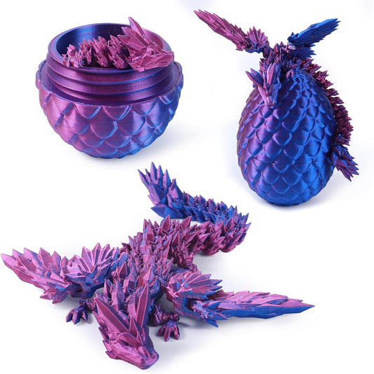 Antetek 3D Printed Dragon with Wings，3D printed dragon egg，3D printed dragon in egg， Movable Articulated Crystal Dragon Eggs with Dragon Inside with Wings