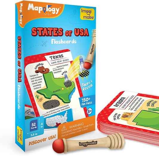 Imagimake Mapology USA Flash Cards | Learn United States Along with Flags and State Shapes | Ages 8-12 | Foam Jigsaw Puzzle, Fun Facts, Educational Toy for Kids | Gift for Christmas and Birthdays