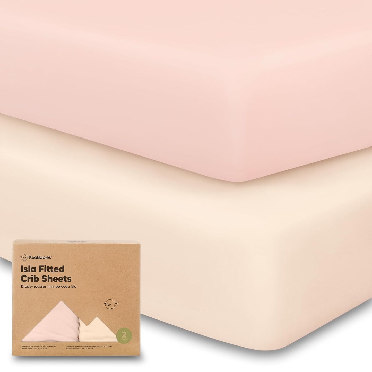 KeaBabies 2-Pack Baby Crib Sheets for Boys, Girls - 52x28 Viscose Derived from Bamboo Toddler Bed Sheets Neutral, Fitted Crib Mattress Cover for Standard Baby Bedding, Soft & Cozy (Cameo)