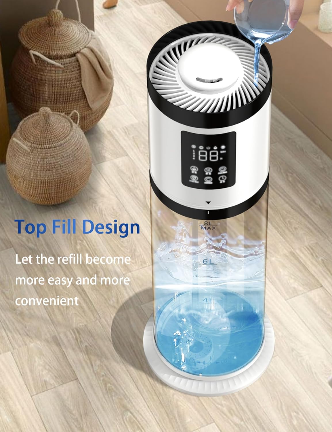 8L Humidifier for Large Room Bedroom with Transparent Water Tank, Last 48 Hours Suitable for Indoor Plant, Cover up to 500ft², Cool Mist Humidifier with 7-color Ambient Light, Top Fill, Quiet, Home