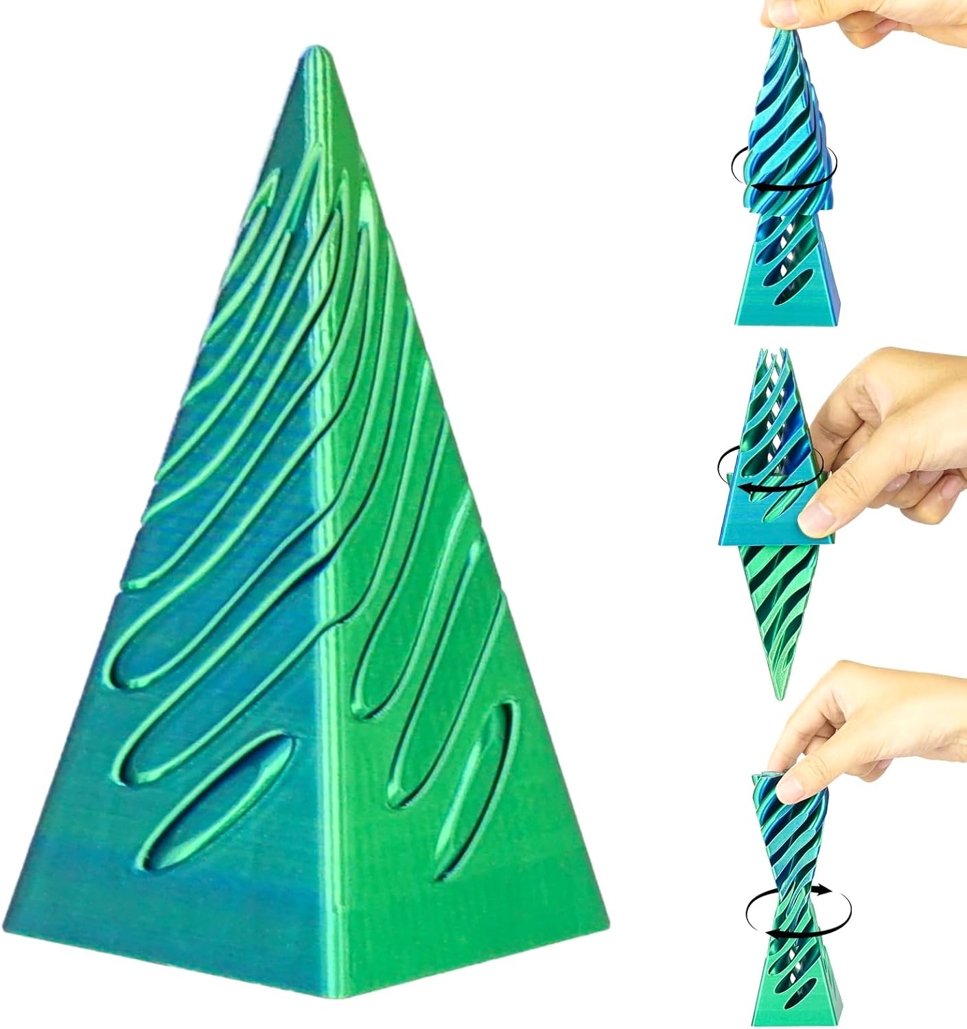 Impossible Pyramid Passthrough Sculpture, 3D Printed Spiral Cone Fidget Toys, Anxiety Relief Pass Through Pyramid Fidget Toy, Stress Relief Desk Toy Adults, Christmas, Birthday Gifts (Green Blue)